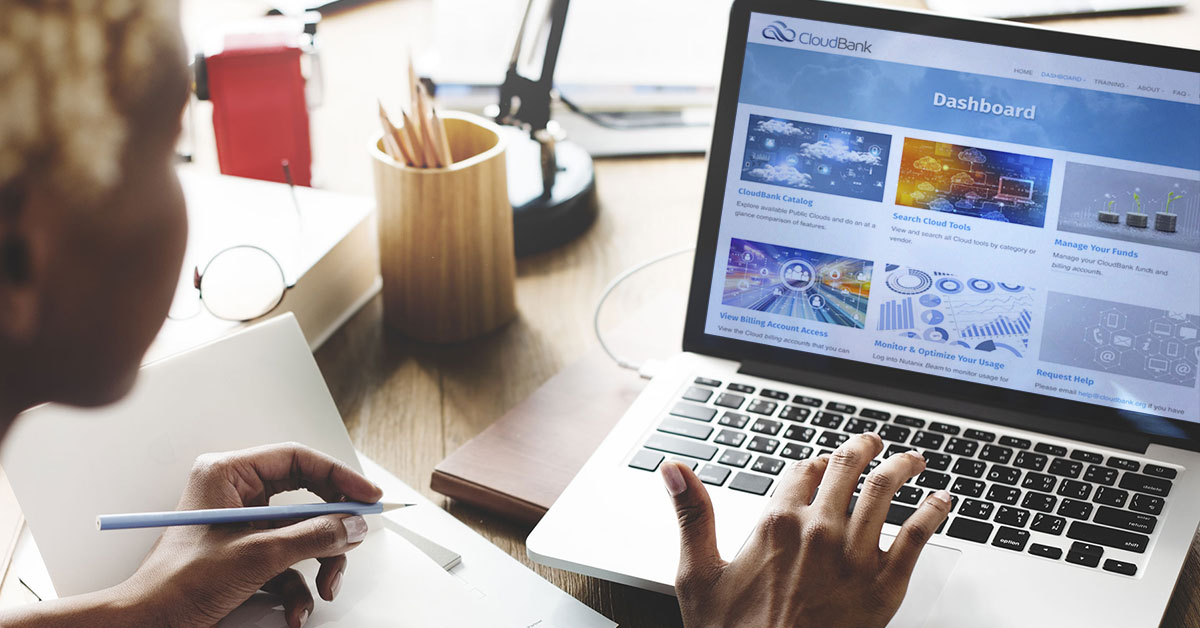 Person using CloudBank on a laptop.